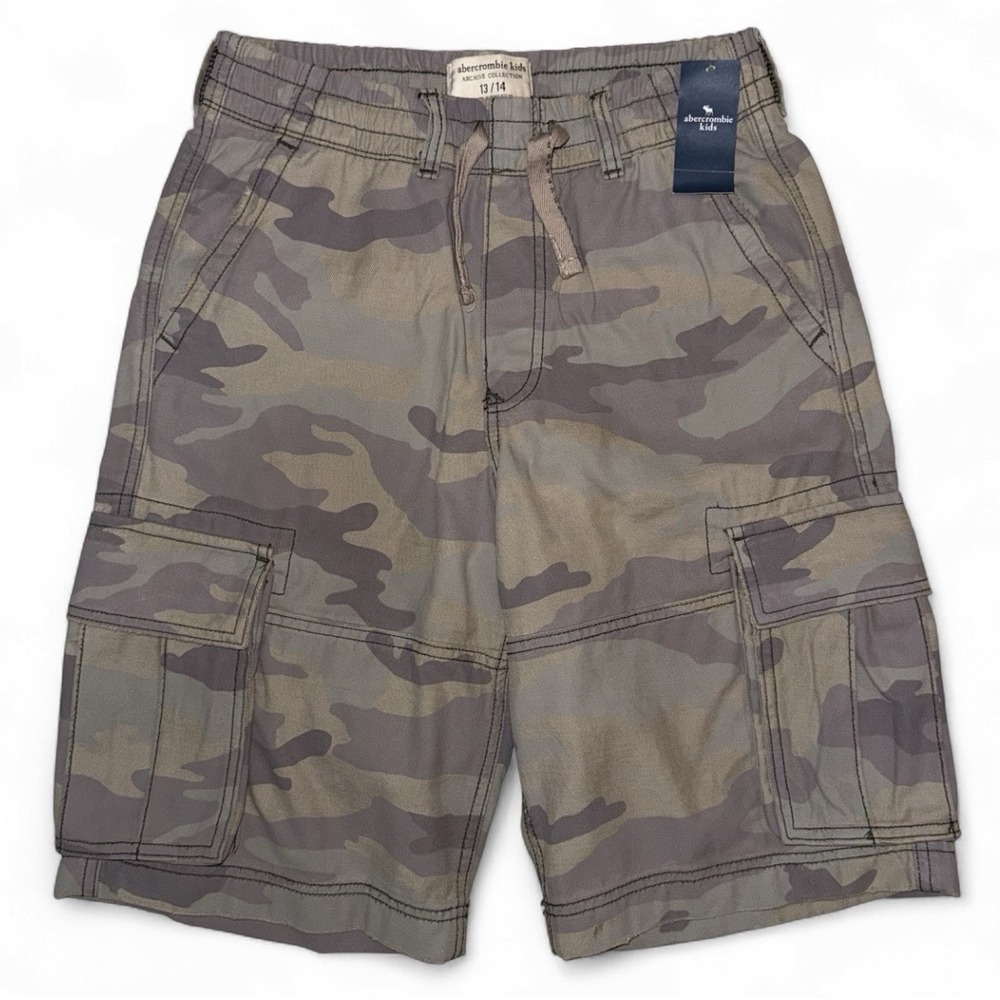NWT Abercrombie Kids Camo Cargo Shorts Boys 13/14 Baggy Utility Elastic Waist